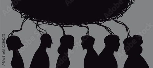 group of people connected through jung collective unconscious by tangled thoughts
