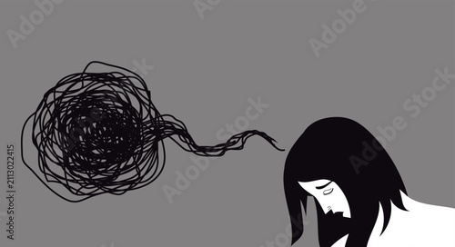 Fotografía sad woman with depression surrounded by a tangled web of intrusive thoughts