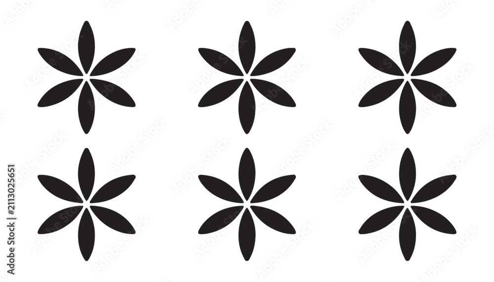 Obraz premium Black simple flower icons arranged in grid pattern isolated on transparent background for web designs.