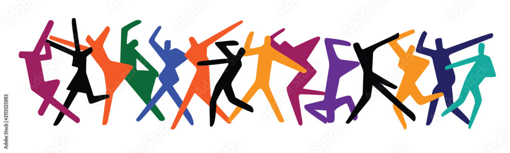 Obraz premium People dancing abstract silhouettes vector multicolor background