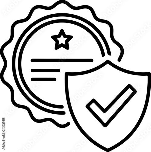 Quality Assurance and Certified Protection Icon Vector Illustration, Minimalist Line Art Design for Security Verification, Guarantee Seal with Shield and Checkmark for Business Compliance