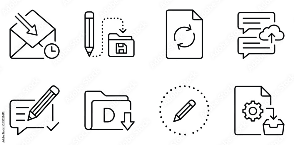 Fototapeta premium Incoming mail with time stamp, file transfer to folder, document refresh, and cloud chat communication.