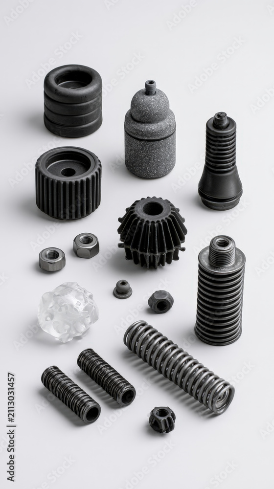 Fototapeta premium Assorted Mechanical Springs Bellows Gears and Rubber Parts