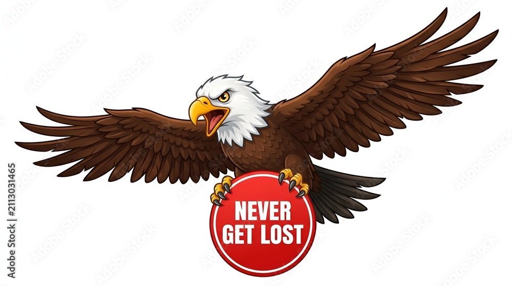 Fototapeta premium Majestic Eagle Never Get Lost Badge On White Background