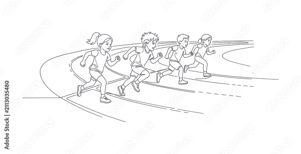 Obraz premium Children Running on Track Vector Illustration