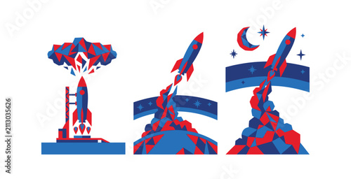 Tableau sur toile Rocket Launch Sequence Vector Illustration Set