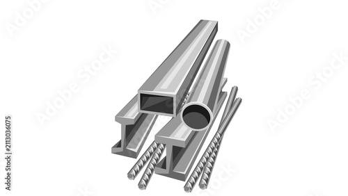 Принти на полотні Structural Steel Profiles and Rebar Isolated on White Background
