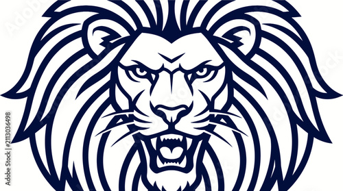 Quadro su tela Powerful roaring lion head mascot in blue.