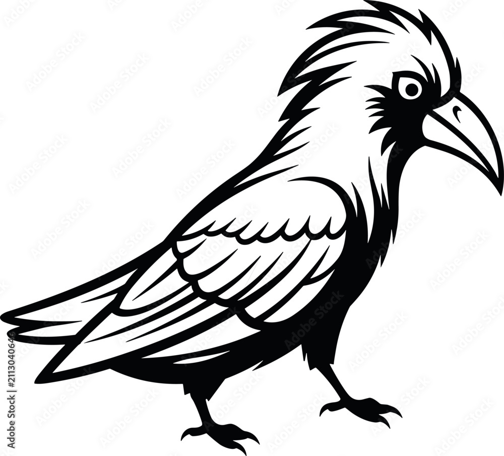 Fototapeta premium Minimal continuous line vector illustration of crow raven bird, elegant abstract design symbolizing mystery, intelligence, symbolism, nature, decorative artwork
