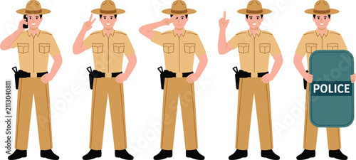 Obraz na płótnie State trooper police officer vector character set, sheriff or park ranger in uni