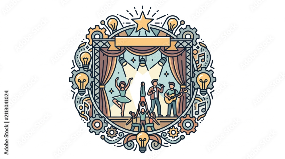 Obraz premium Colorful theatrical performance illustration with ornate frame.