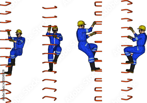 Cuadro en lienzo Technical rendering of a builder handyman character holding a telescopic portabl