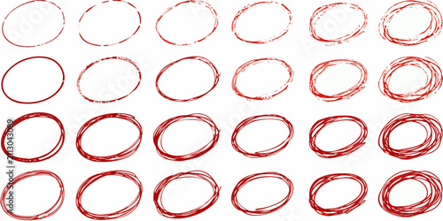 Foto Red Hand Drawn Circles And Oval Shapes On White Background