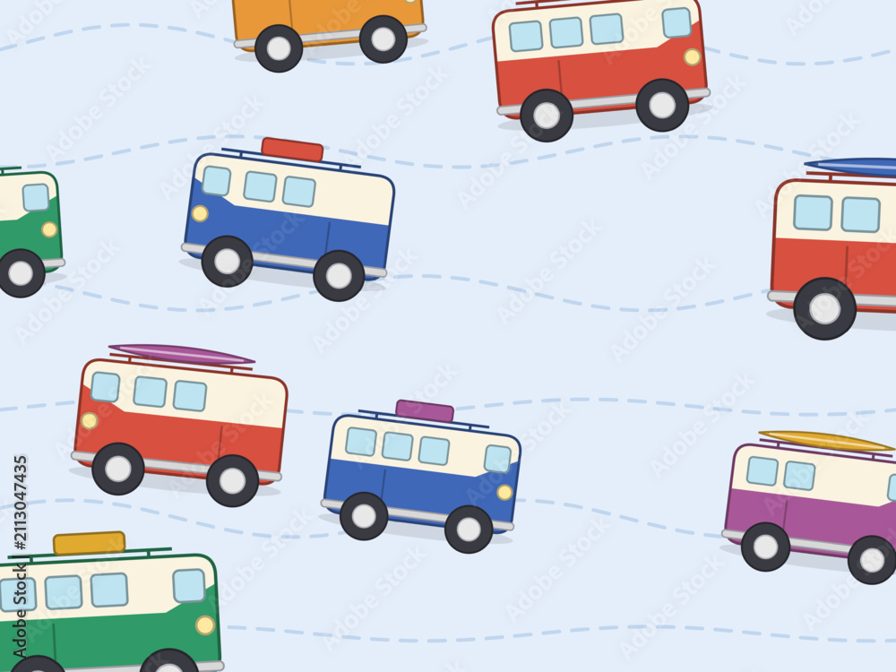 Naklejka premium Road Trip Camper Bus Pattern Camping Design Backdrop