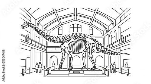 Quadro su tela Detailed Dinosaur Skeleton Display in Museum Hall.