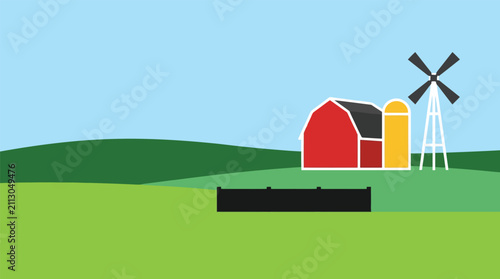 Foto Minimalist vector illustration of a rural farm landscape with rural life