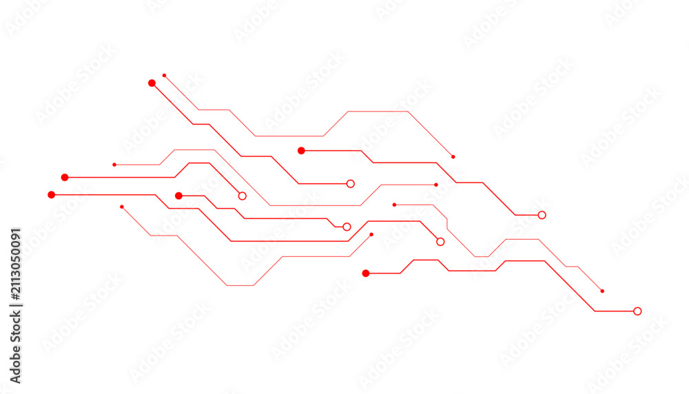 Obraz premium Red circuit board technology background, digital electronic motherboard lines vector, futuristic cyber network connection pattern on white