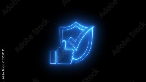  Neon glowing reliability icon, support concept, call center and customer service. Business concept. Glowing neon line of animated reliability icon isolated on transparent background 4k video