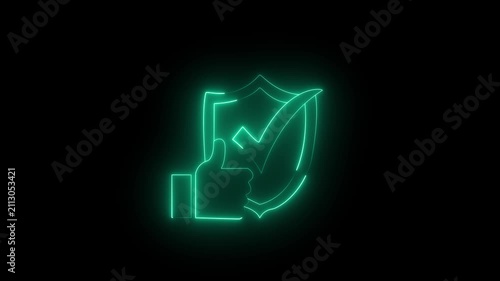  Neon glowing reliability icon, support concept, call center and customer service. Business concept. Glowing neon line of animated reliability icon isolated on transparent background 4k video