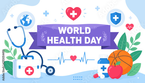 World Health Day Banner with Medical and Wellness Icons