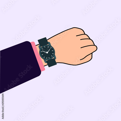 Time management. Concept  checking time illustration vector. Watch on the hand.Clock on hand