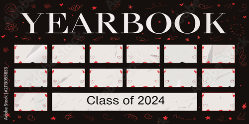 Cuadro en lienzo Yearbook Layout With Red Heart Frames And Decorative Elements