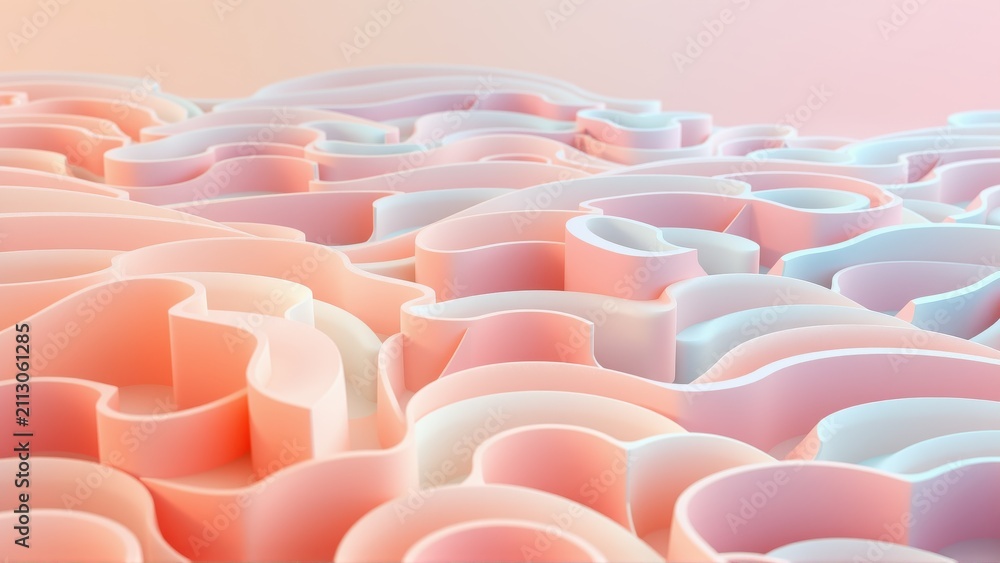 Fototapeta premium Abstract landscape. Soft pastel colors create undulating terrain. Smooth curves suggest flowing forms, gentle gradients. Minimalist design.