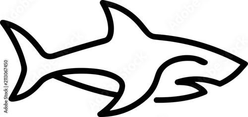 Minimalist shark silhouette, simple outline drawing, marine life, ocean predator, vector art
