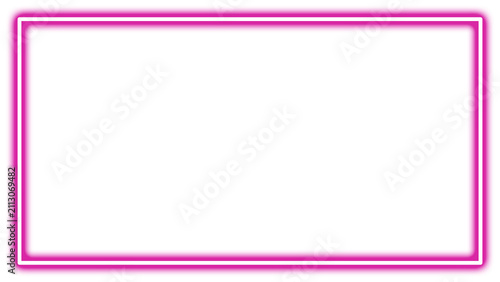 Modern Magenta Pink Neon Rectangular Frame Glowing Border Graphic Element Isolated on Transparent Background