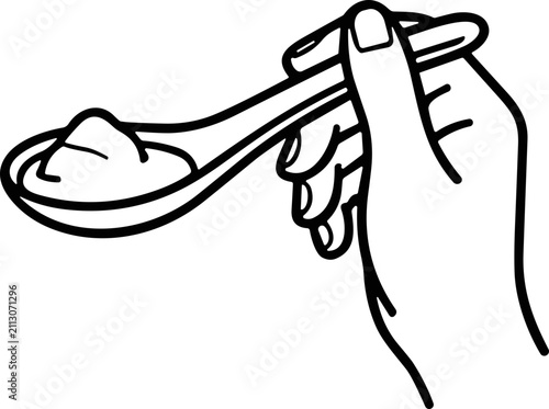 Bild auf Leinwand Hand holding spoon with creamy substance - illustration, line art