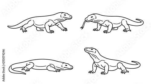 Принти на полотні Komodo dragon lizard sketches for kids coloring book.