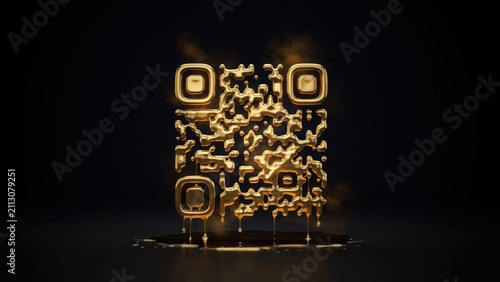 Golden melting QR code with glow on dark background