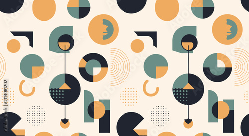 Foto Mid-century modern abstract pattern with geometric shapes.