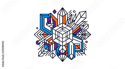 Принти на полотні Colorful Geometric Abstract Cubes and Shapes Design.