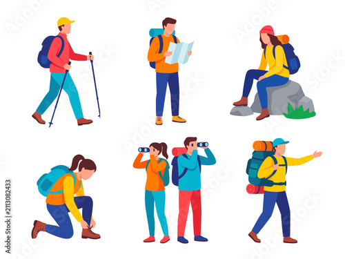 Hikers People Character Set Vector Flat Illustration
