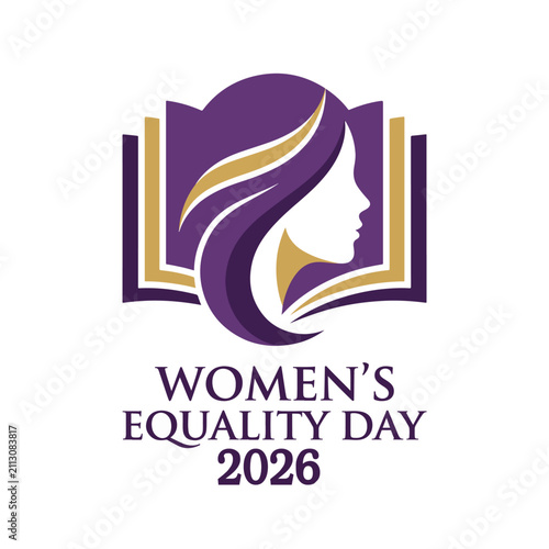 Women's Equality Day Book Woman Profile Empowerment Vector Logo