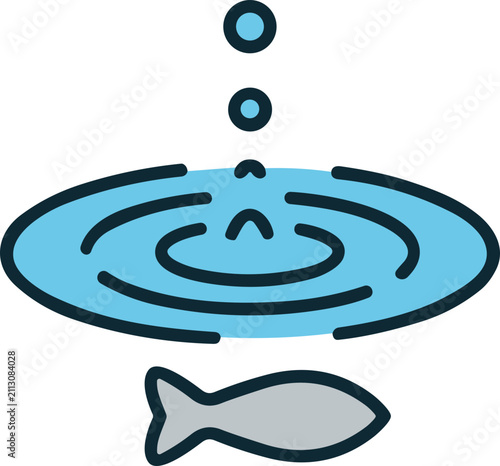 Obraz na płótnie Droplet Falling into Water Creating Ripples, Fish Below