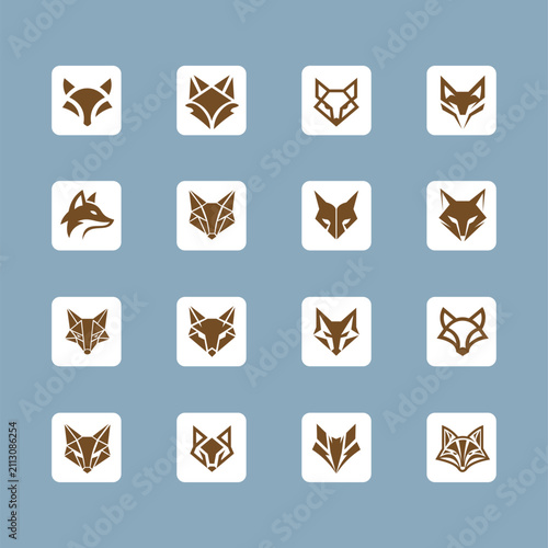 Fox Head Elements Set  symbol vector editable Design