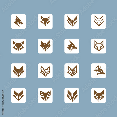 Fox Head Elements Set  symbol vector editable Design