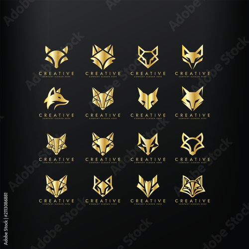 Fox Head Elements Set golden symbol vector editable Design
