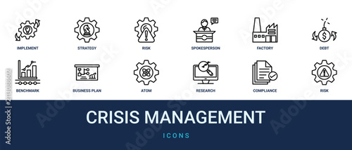 Obraz na płótnie Set of 12 outline web Crisis Management icons such as risk management, complianc