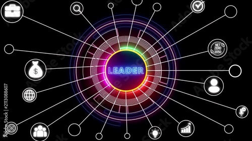 Glowing Successful team leader. Business leadership concepts. A successful team leader is a manager market leader black background