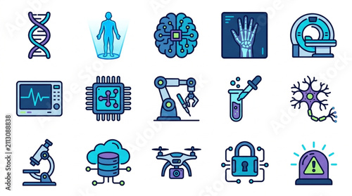 Flat Design Medical and Technology Icons Collection.