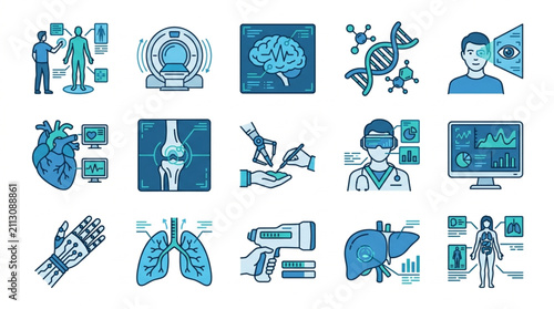 Flat Design Medical and Technology Icons Collection.