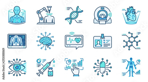 Flat Design Medical and Technology Icons Collection.