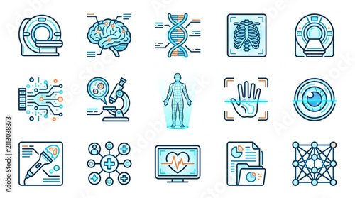 Flat Design Medical and Technology Icons Collection.