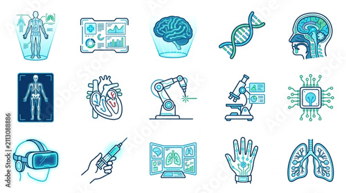 Flat Design Medical and Technology Icons Collection.