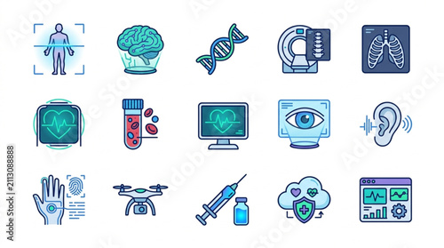 Flat Design Medical and Technology Icons Collection.