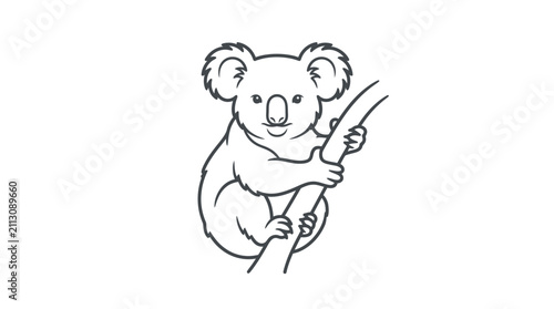 Canvas Print Cute Koala Climbing Tree Branch Line Art Illustration