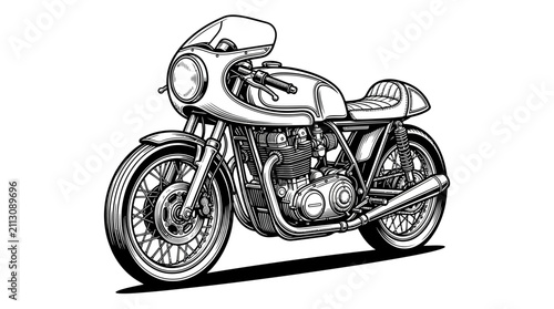 Foto Vintage sport motorcycle with front fairing sketch